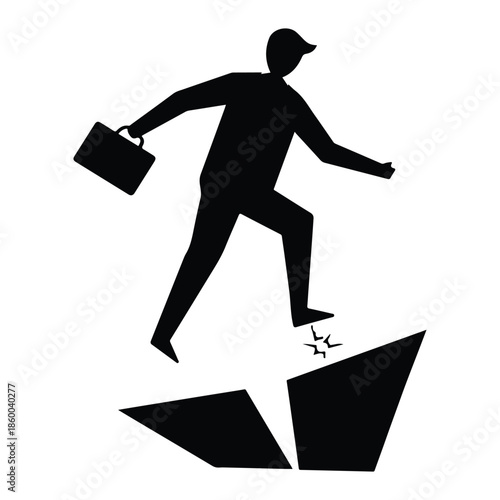 Career breakdown – businessman stepping on cracked surface silhouette