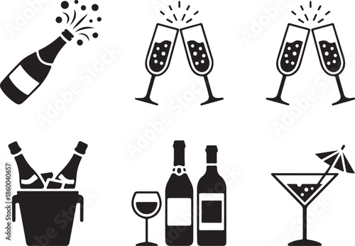 Celebratory drinks icons for party and special occasions