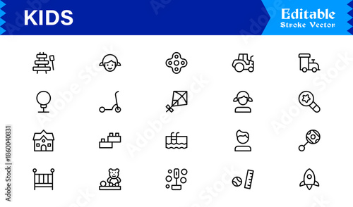 Unique Kids Line Icon Collection Featuring Minimalist Modern Vector Design Professional Children’s Icons for Versatile Creative Uses