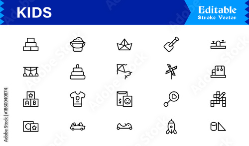 Unique Kids Line Icon Collection Featuring Minimalist Modern Vector Design Professional Children’s Icons for Versatile Creative Uses