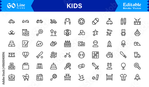 Unique Kids Line Icon Collection Featuring Minimalist Modern Vector Design Professional Children’s Icons for Versatile Creative Uses