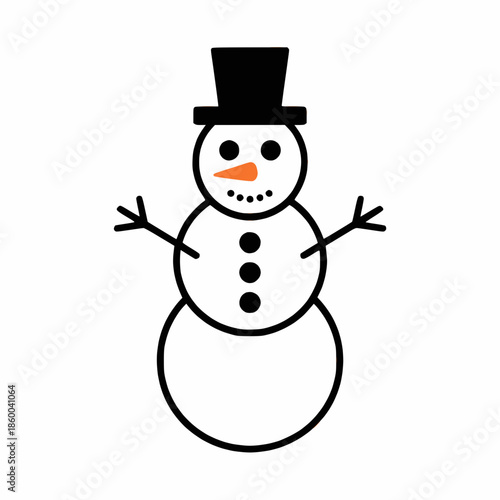 Friendly snowman wearing top hat and smiling cheerfully