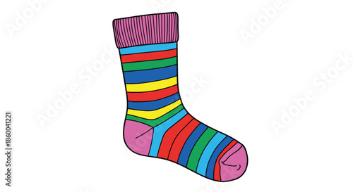 Colorful striped thigh sock illustration isolated on a white background, featuring vibrant rainbow hues and a playful design