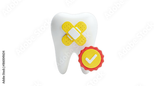 Healthy Tooth with Bandages and Checkmark Badge Icon