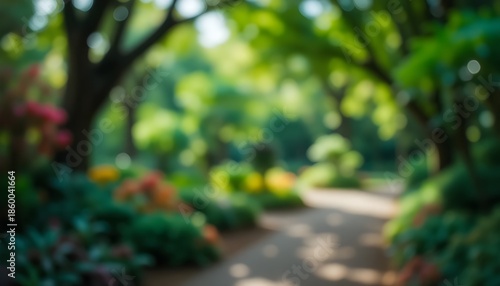 Blur Green Bokeh Lush Garden Park Outdoor Nature Abstract Background With Soft Light