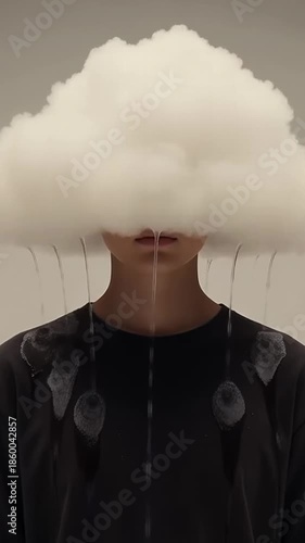 Surreal portrait with cloud covering face rain effect