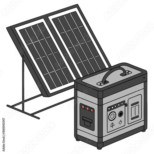 A portable solar generator system with two panels and a power station is depicted offering sustainable energy solutions for various