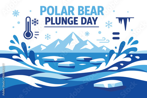 Wide Polar Bear Plunge Day Scene Depicting Icy Water Cold Winter Challenge Minimal Clean Layout