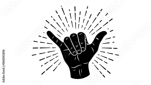 Shaka hand gesture with rays illustration