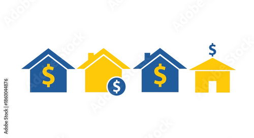 Vector icons of houses with dollar signs on a