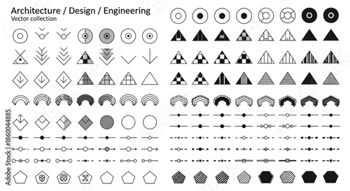 Vector collection of architecture design engineering symbols on a