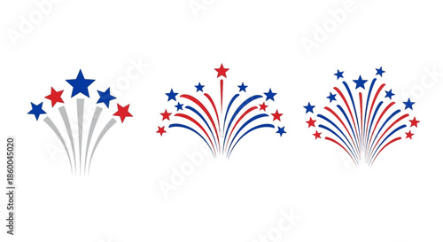 Patriotic firework explosions with red white and blue stars