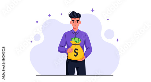 Man holding money bag with dollar sign on front