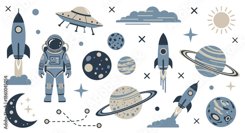 Space themed stickers with various celestial objects