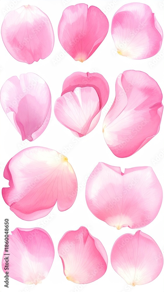 Fototapeta premium Pink flower petals, digitally painted, floating softly