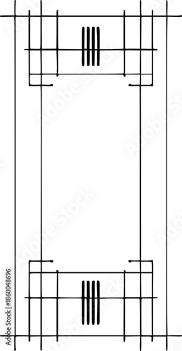 A schematic representation of a rectangular frame with internal support beams