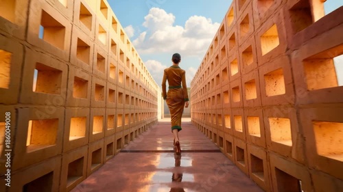 A confident business woman in a strict dress walks gracefully to a meeting with a goal