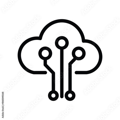 Minimalist cloud technology icon with circuit lines, representing cloud computing, digital infrastructure, data processing, and modern technology systems