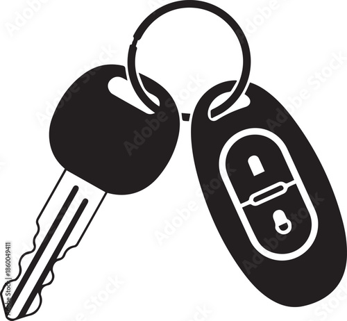 Car key ring with fob icon silhouette vector black on a white background