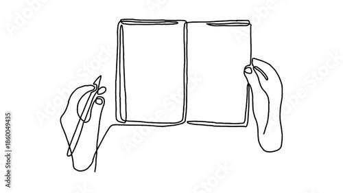 Continue line animation of hand writing on book