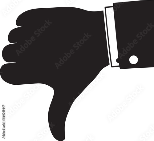 Thumbs down icon silhouette vector black on a white background