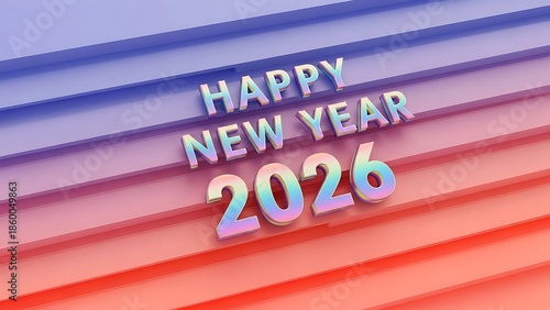 3D Holographic Happy New Year 2026 Layered Steps Background