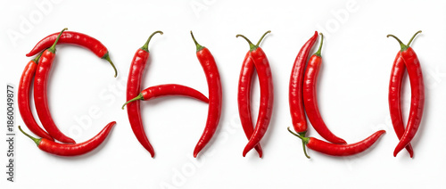 CHILI Typography with Red Chili Peppers on White Background © Emanuel