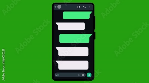 Realistic Smartphone Showing WhatsApp Text Messages on Transparent Background, Send or Receive Chat Animation with Clean UI Text Bubbles in 4K