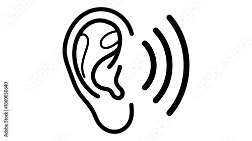 Outline Of Human Ear With Sound Waves Indicating Listening Or Hearing
