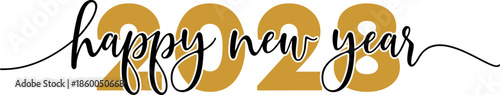 Happy new year 2028 calligraphy text on white background.eps