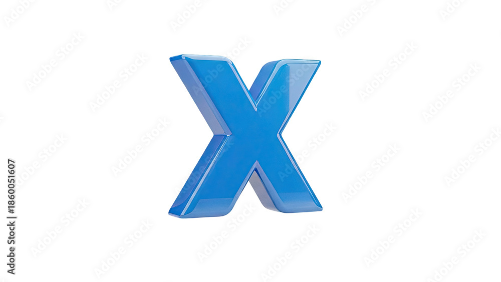 Fototapeta premium 3D Glossy blue letter X on transparent background