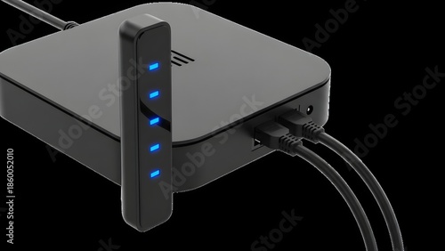 Usb hub with multiple ports and cables connected to it
