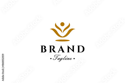 yoga meditation logo with peace, wellness and luxury in flat design style