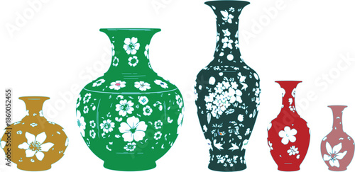 Colorful Floral Patterned Vases Set