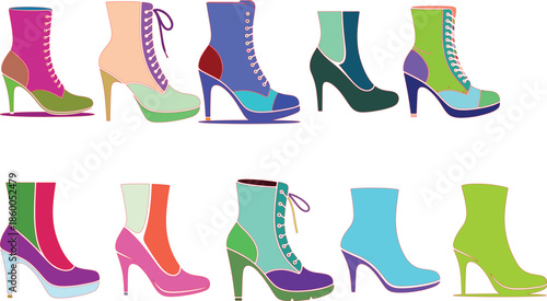 Colorful heel shoes and boots fashion footwear