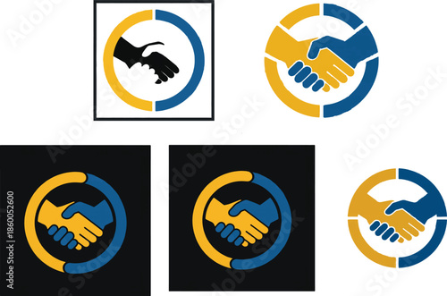 Handshake Symbol with Yellow and Blue Colors on Various Backgrounds