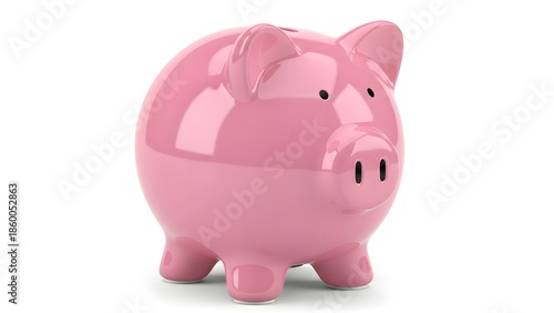 Pink piggy bank on white background