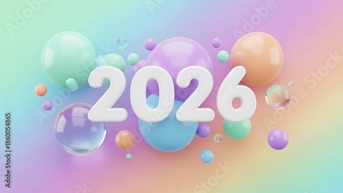 Playful 2026 New Year 3D Pastel Spheres Background