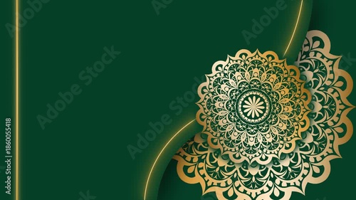 Elegant Green and Gold Mandala Background Design.