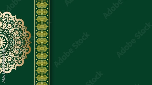 Elegant Green Background with Intricate Golden Mandala Design.