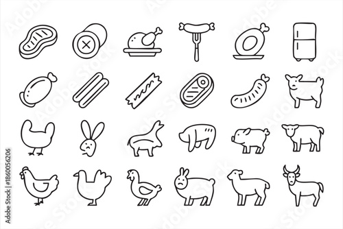 Meat Product Icons for Butcher Shops, Grocery UI and Food Platforms