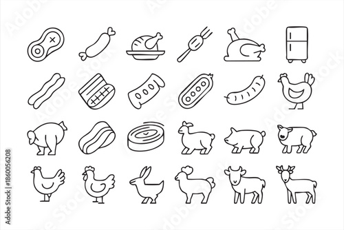 Farm Animal and Meat Icons for Food Apps, Menus and Web Interfaces