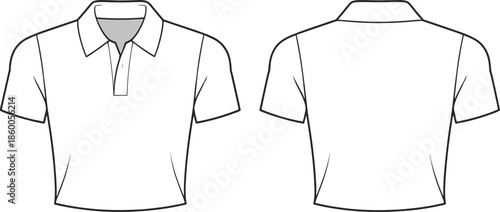 Men short sleeve polo shirt technical flat CAD drawing front and back view fashion apparel vector illustration template