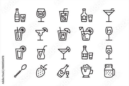 Cocktail Drink Icons for Bar Menus, Beverage Branding and UI Design