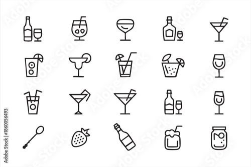 Bar and Beverage Line Icons for Restaurant Apps and Hospitality Interfaces