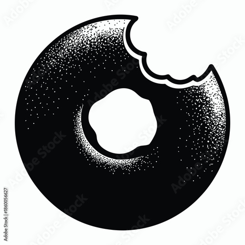 Donut with bite taken Vector, Silhouette, Illustration