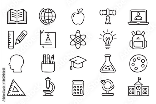 School Subject Icons for Study Apps, Academic Dashboards and UI Design