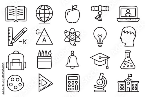 School and Study Icons for E-Learning UI, Web Platforms and Dashboards