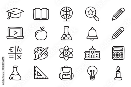 Learning and school line icons for app design, web navigation, education platforms