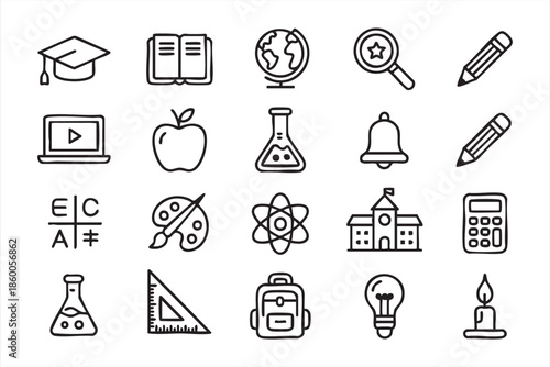 School and learning outline icons for web interfaces, classroom software, education apps